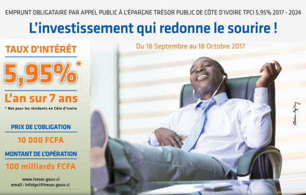 Appel Public à l’Epargne: La Côte d'Ivoire lance un emprunt obligataire de 100 milliards de Fcfa Appel Public à l’Epargne: La Côte d'Ivoire lance un emprunt obligataire de 100 milliards de Fcfa