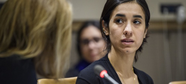 Photo ONU/Manuel Elias Lauréate du prix Nobel de la paix 2018, Nadia Murad, a été nommée Défenseure des objectifs de développement durable (ODD). Photo ONU/Manuel Elias Lauréate du prix Nobel de la paix 2018, Nadia Murad, a été nommée Défenseure des objectifs de développement durable (ODD).
