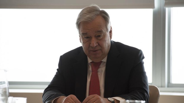 António Guterres lors de sa conférence de presse en vidéo-conférence.