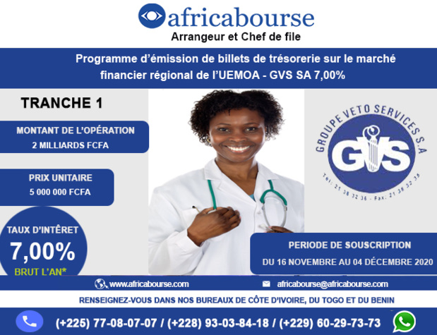 Marché financier de l’Uemoa : Le Groupe Véto Services lance une émission de billets de trésorerie de 2 milliards de FCFA Marché financier de l’Uemoa : Le Groupe Véto Services lance une émission de billets de trésorerie de 2 milliards de FCFA
