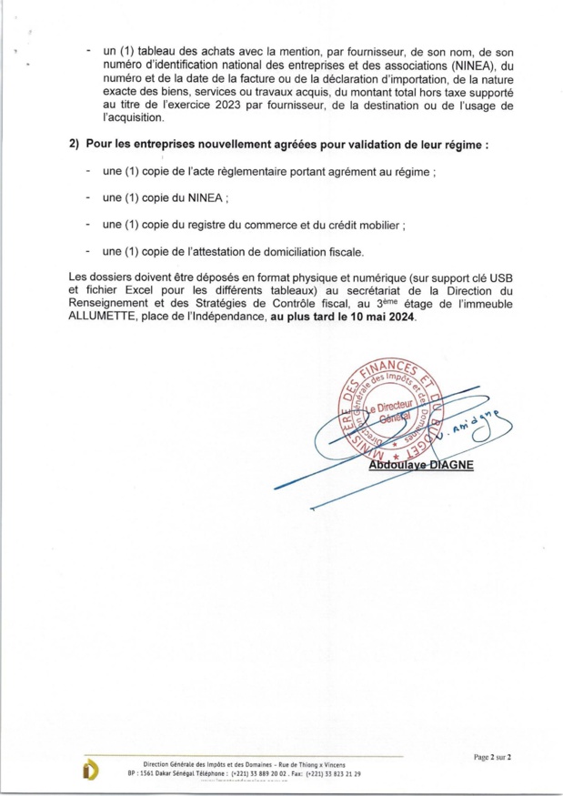 Avis aux Entreprises bénéficiant du Statut d’Entreprises Franches d’Exportation (EFE) Avis aux Entreprises bénéficiant du Statut d’Entreprises Franches d’Exportation (EFE)