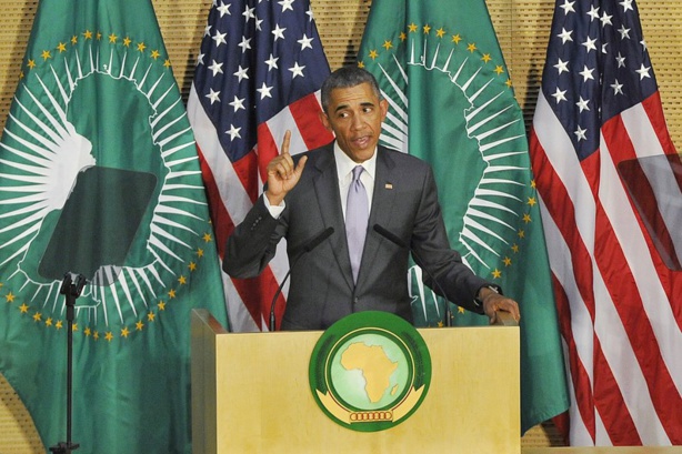 Le Président Barack  Obama à la tribune de l`Union Africaine