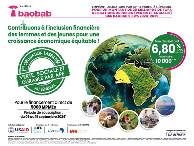 APE : Baobab lance sa première obligation verte, sociale et durable de 20 milliards FCFA. APE : Baobab lance sa première obligation verte, sociale et durable de 20 milliards FCFA.