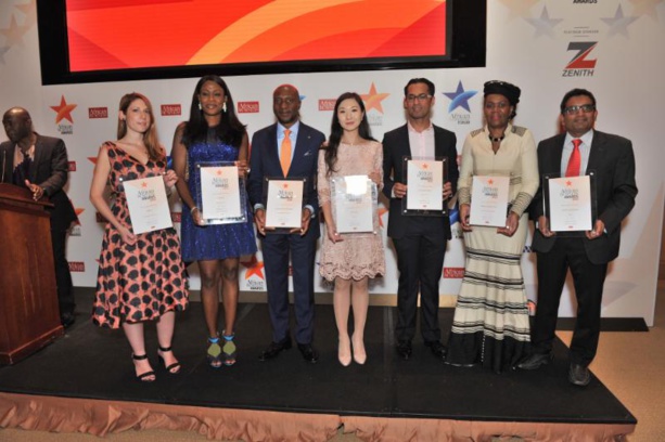 Les lauréats des Trophées African Business Awards 2015. (De gauche à droite) Katerina Kyrili (BIMA), Oyinade Ogunade (GT Bank), Oscar Onyema (Nigerian Stock Exchange), Helen Hai, (Made in Africa Initiative) Mohammed Dewji (MeTL), Daphne Mashile Nkosi (Kalagadi Manganese), Arun Menon, Abellon. Les lauréats des Trophées African Business Awards 2015. (De gauche à droite) Katerina Kyrili (BIMA), Oyinade Ogunade (GT Bank), Oscar Onyema (Nigerian Stock Exchange), Helen Hai, (Made in Africa Initiative) Mohammed Dewji (MeTL), Daphne Mashile Nkosi (Kalagadi Manganese), Arun Menon, Abellon.