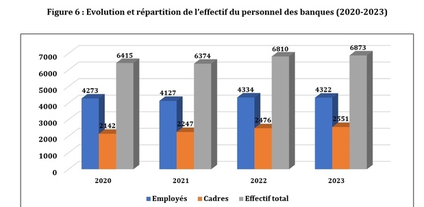 En 2023, le secteur bancaire sénégalais fait de la résistance sur le front de l’emploi avec une légère hausse de l’effectif du personnel En 2023, le secteur bancaire sénégalais fait de la résistance sur le front de l’emploi avec une légère hausse de l’effectif du personnel