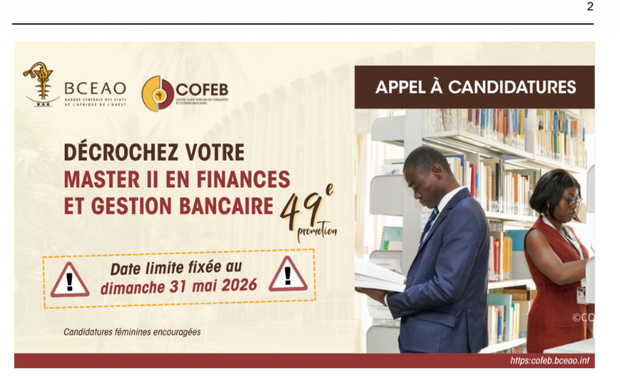 49e promotion du Centre ouest africain de formation et d’études bancaires : La date limite de dépôt des dossiers de candidatures reportée au 31 mai prochain 49e promotion du Centre ouest africain de formation et d’études bancaires : La date limite de dépôt des dossiers de candidatures reportée au 31 mai prochain