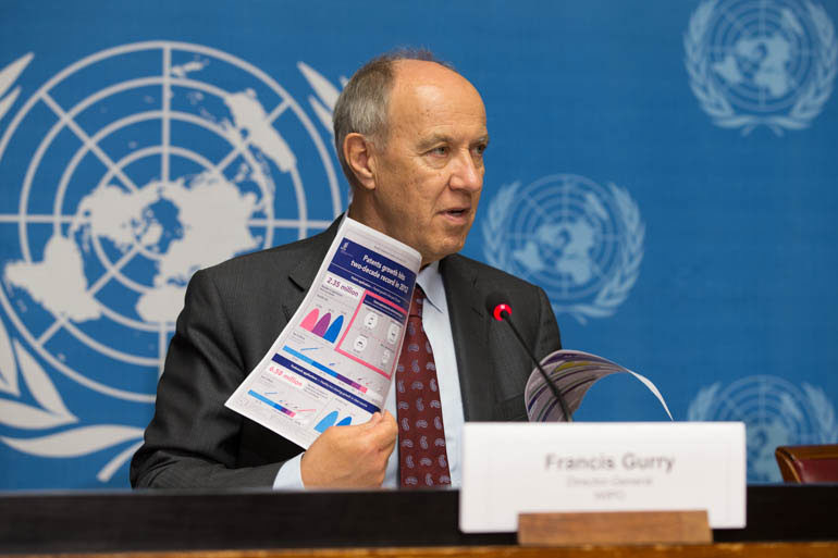 Le Directeur général de l’OMPI, Francis Gurry, lors de la présentation du rapport annuel de l’Agence à la presse.