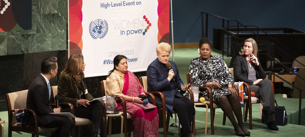 UN Photo/Evan Schneider En 2019, plusieurs dirigeantes ont pris la parole lors du panel de la réunion de haut niveau sur Un événement de haut niveau sur « Les femmes au pouvoir».