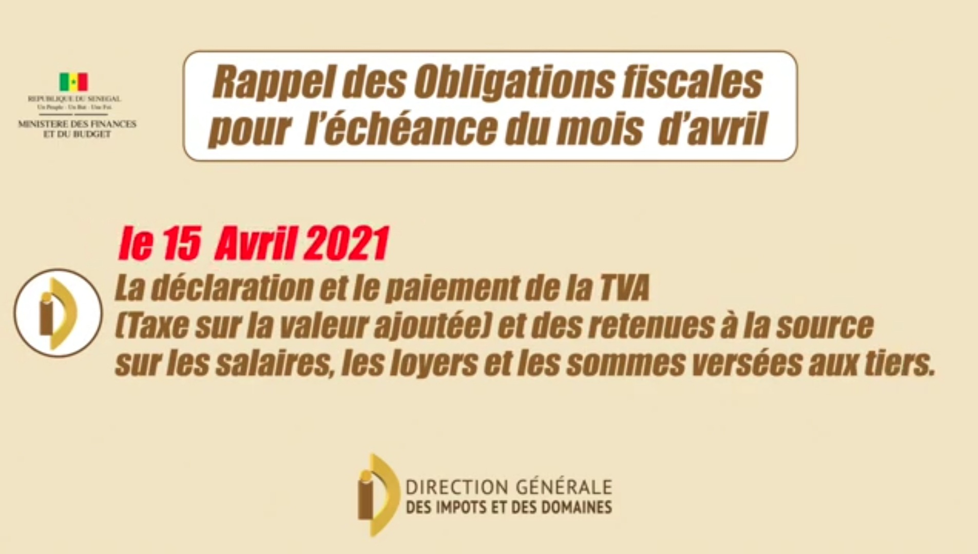 Sénégal : Rappel échéance des Obligations fiscales du mois d'avril