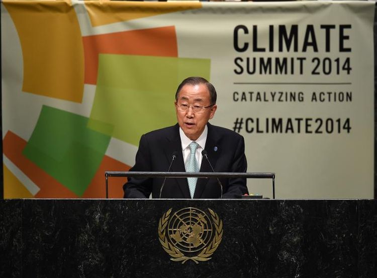 le Secrétaire général de l'ONU, Ban Ki-moon lors du sommet sur le climat à New York