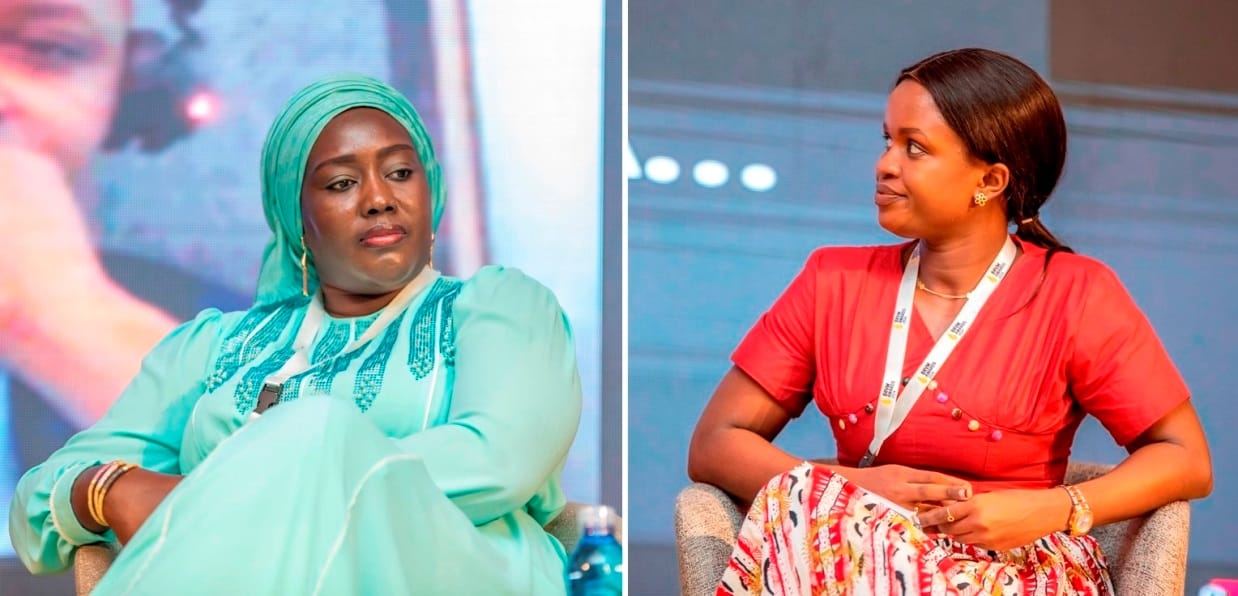 De gauche à droite Madame Seynabou Fall TOURE , Directrice Marché des Capitaux de Invictus Capital & Finance et  Madame Alyma AMAR ,Responsable des Opérations à KF Titrisation