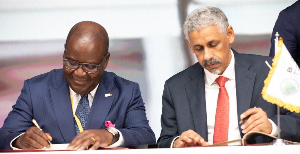 De gauche à droite, Dr Félix Edoh Kossi AMENOUNVE, Directeur Général de la BRVM et Sidi Ould Tah ancien Directeur Général de la BADEA et actuel Président de la Banque africaine de développement