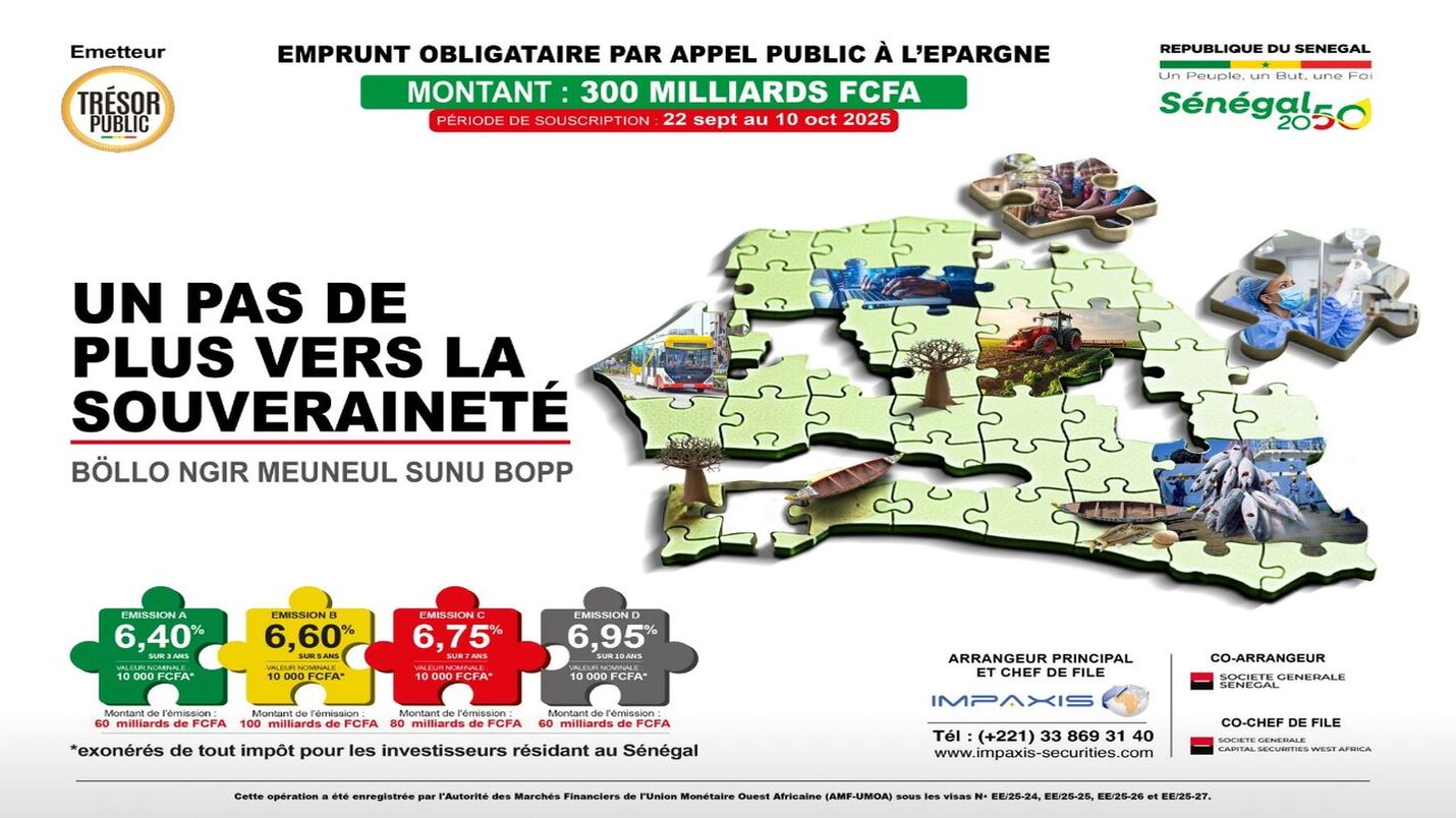 BRVM : La première cotation de quatre emprunts obligataires de plus de 454 milliards de l’Etat du Sénégal fixée au 9 décembre 2025.