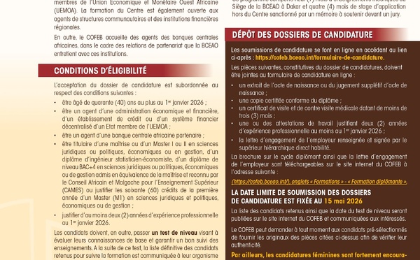 APPEL A CANDIDATURES POUR LA 49e PROMOTION DU CYCLE DIPLÖMANT DU COFEB